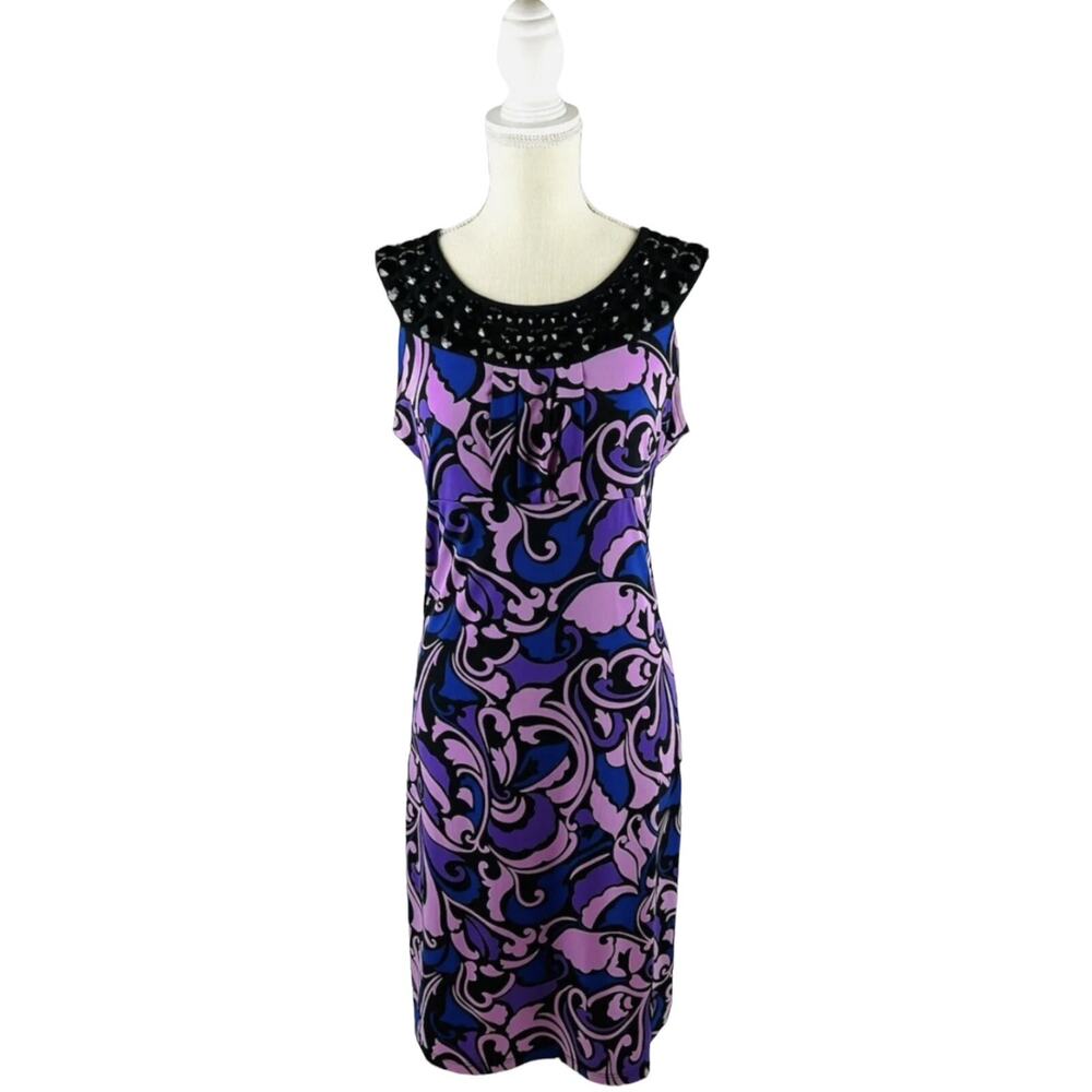 Style & Co. Dress Black Pink Purple Sleeveless Beaded Neck Stretch Womens Small